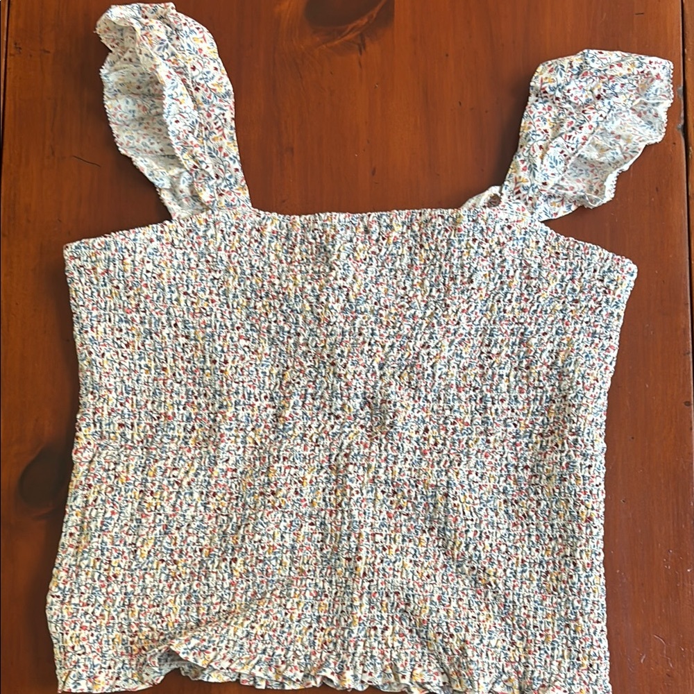 Old Navy Cream Smocked Ruffle Tank Top